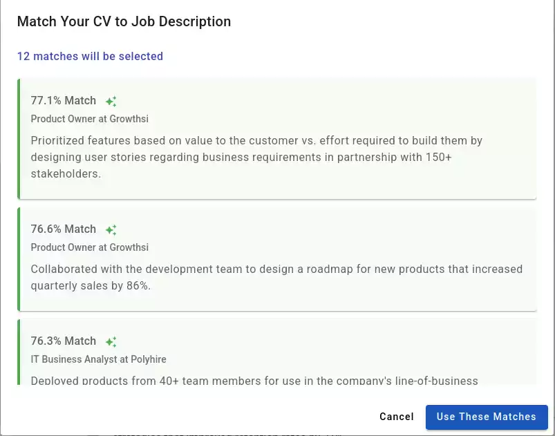 AI CV Builder interface
