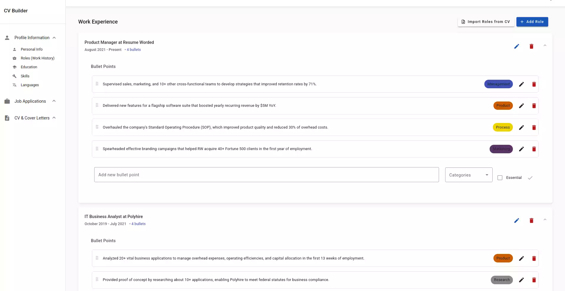Profile management interface